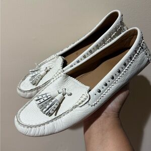 Coach Norfolk Tassel Loafer Flats 9B Chalk  Leather Studded Driving‎ Mocs U